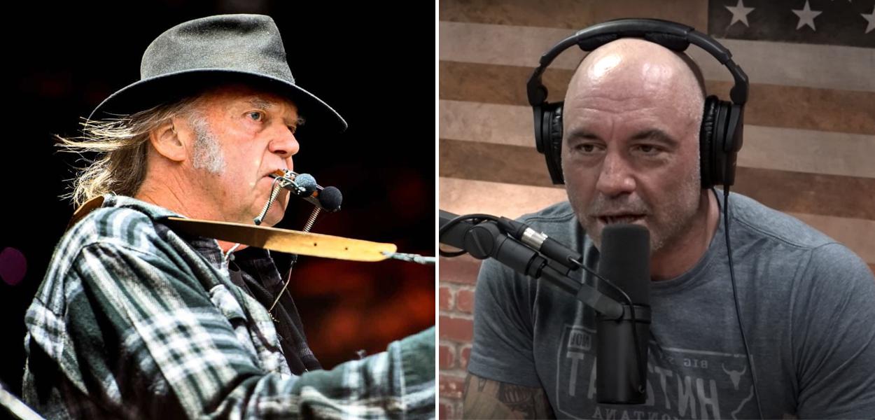 Neil Young e Joe Rogan (Foto: Reuters | Reprodução/Youtube) www.brasil247.com - Neil Young e Joe Rogan