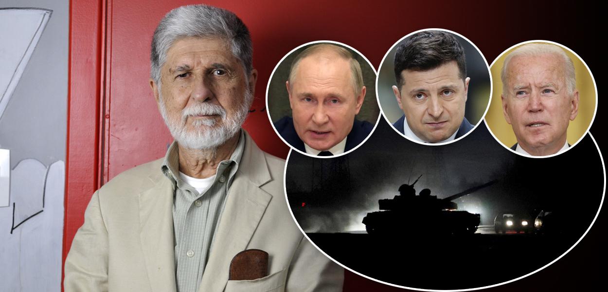 Celso Amorim, Putin, Zelensky e Biden (Foto: Felipe L. Gonçalves/Brasil247 | Reuters) www.brasil247.com - Celso Amorim, Putin, Zelensky e Biden