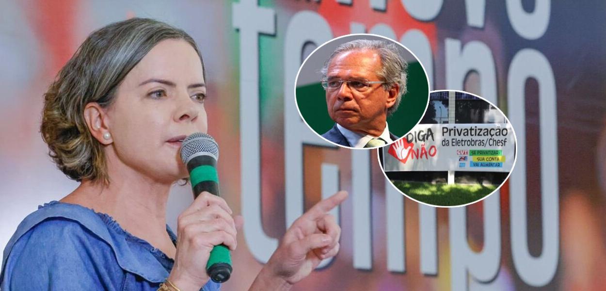 Presidente nacional do PT, Gleisi Hoffmann, e o ministro Paulo Guedes mais um ato contra a privatização da Eletrobrás (Foto: Divulgação) www.brasil247.com - Presidente nacional do PT, Gleisi Hoffmann, e o ministro Paulo Guedes mais um ato contra a privatização da Eletrobrás
