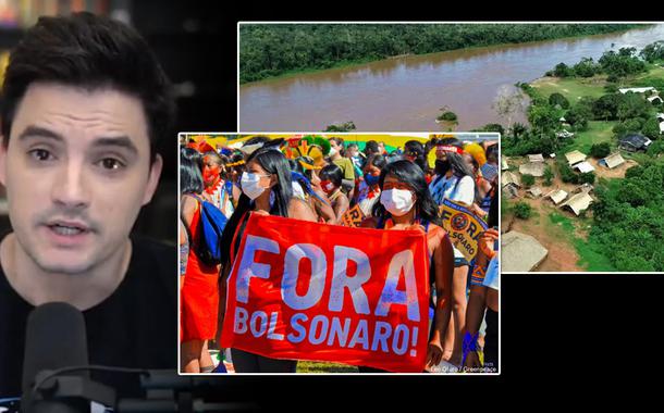 Felipe Neto, ato de índios contra Jair Bolsonaro e a região de Waiakás, em Roraima (Foto: Reprodução | Leo Otero/Greenpeace | Alexandro Pereira/Rede Amazônica) Felipe Neto, ato de índios contra Jair Bolsonaro e a região de Waiakás, em Roraima
