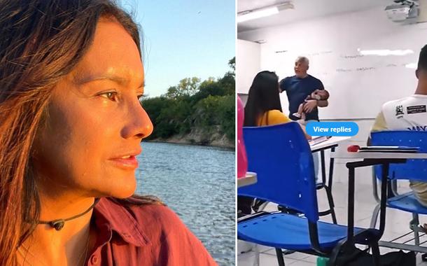 Dira Paes e seu irmão Pedro embalando bebê de aluna (Foto: Reprodução/Instagram) Dira Paes e seu irmão Pedro embalando bebê de aluna