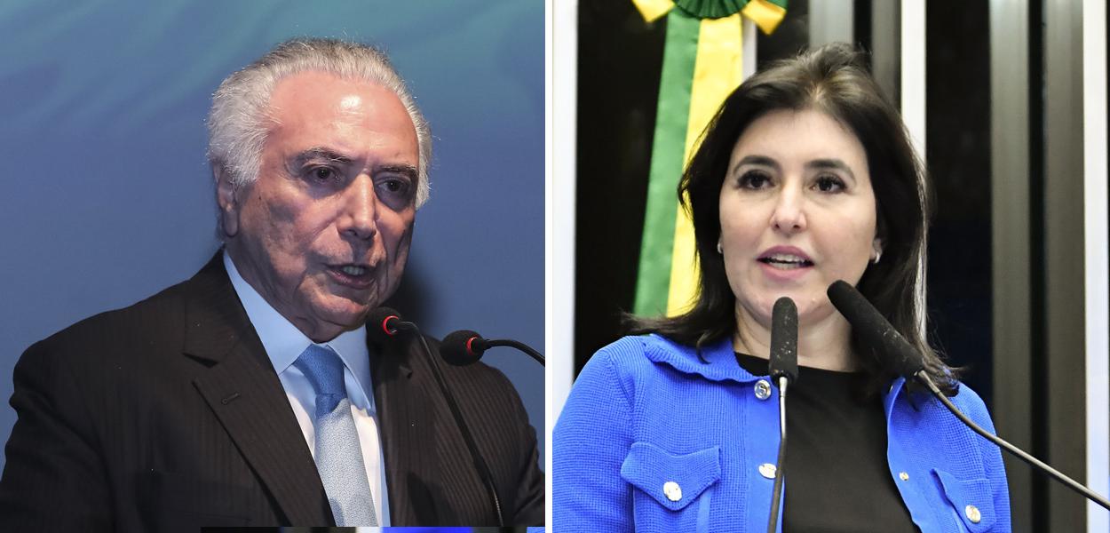 Michel Temer e Simone Tebet (Foto: Isac Nóbrega/PR | Waldemir Barreto/Agência Senado) www.brasil247.com - Michel Temer e Simone Tebet