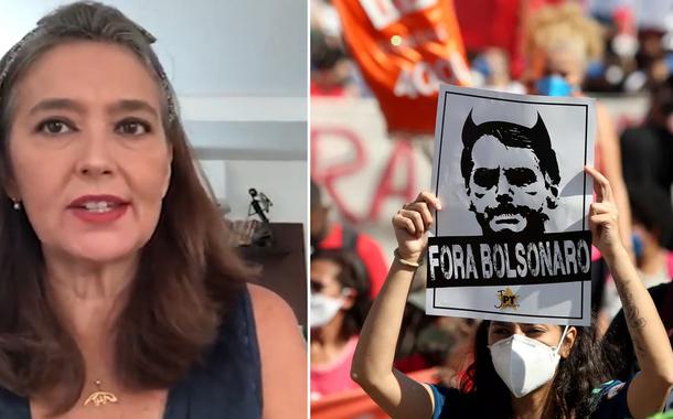 Cristina Serra e manifestação contra Jair Bolsonaro (Foto: Reprodução/Youtube | Reuters) Cristina Serra e manifestação contra Jair Bolsonaro
