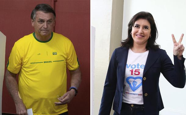 Jair Bolsonaro e Simone Tebet (Foto: Andre Coelho/Pool via Reuters | Reprodução/Facebook) Jair Bolsonaro e Simone Tebet