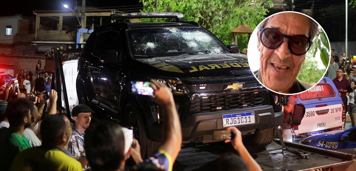 Veículo da PF atingido por disparos de Roberto Jefferson no domingo (Foto: REUTERS/Ricardo Moraes | Reprodução) www.brasil247.com - Veículo da PF atingido por disparos de Roberto Jefferson no domingo
