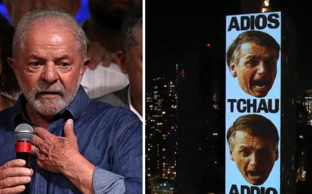 Lula e projeção de Bolsonaro em Nova York (Foto: REUTERS/Carla Carniel | Divulgação) Lula e projeção de Bolsonaro em Nova York