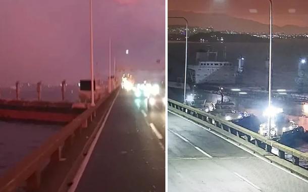Navio se choca contra a ponte Rio-Niteroi (Foto: Reprodução) Navio se choca contra a ponte Rio-Niteroi