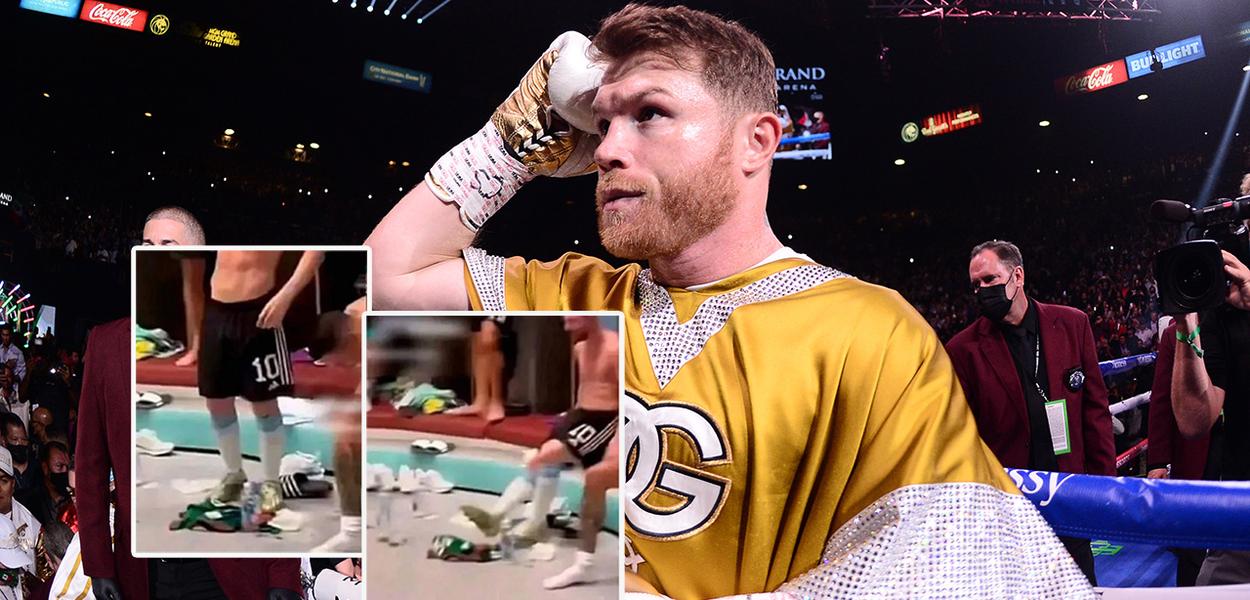 Lionel Messi (nos quadrados) e o lutador Canelo Alvarez (Foto: Joe Camporeale-USA TODAY Sports - via Reuters / Reprodução) www.brasil247.com - Lionel Messi (nos quadrados) e o lutador Canelo Alvarez
