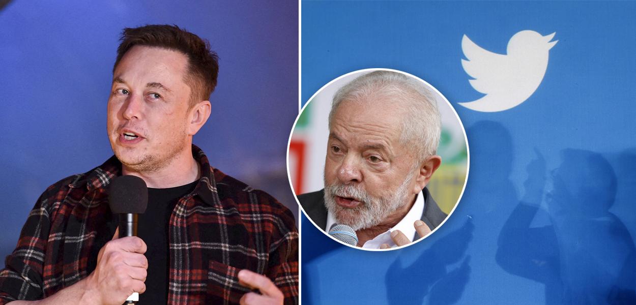 www.brasil247.com - Elon Musk (à esq.), Luiz Inácio Lula da Silva e a marca do Twitter