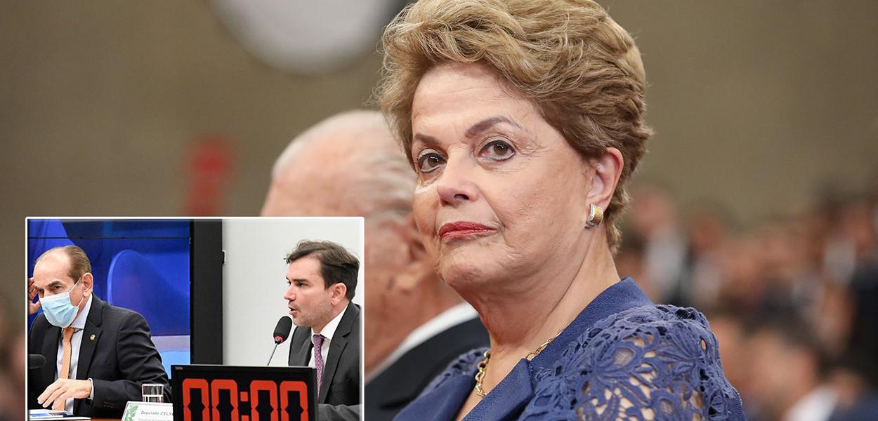 www.brasil247.com - O relator do Orçamento, senador Marcelo Castro (de máscara), e o presidente da CMO, deputado Celso Sabino, e Dilma Rousseff