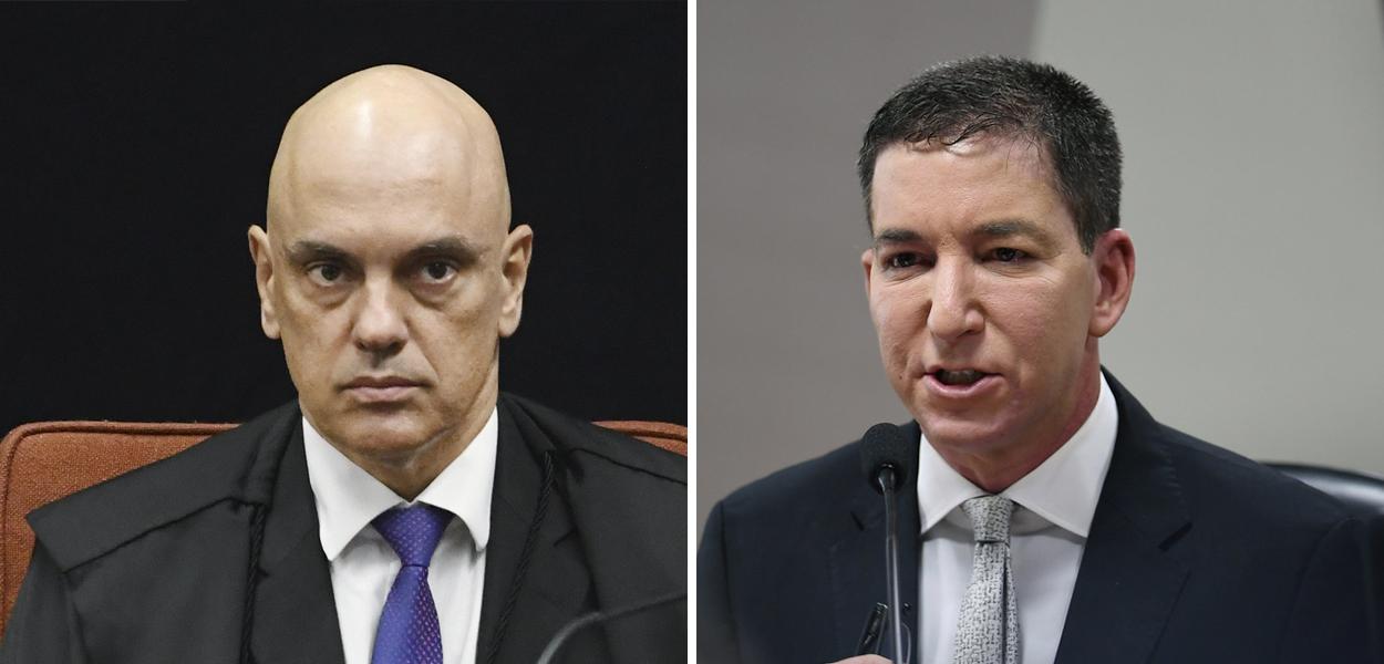 Alexandre de Moraes e Glenn Greenwald (Foto: Carlos Moura/SCO/STF | Edilson Rodrigues/Agência Senado) www.brasil247.com - Alexandre de Moraes e Glenn Greenwald