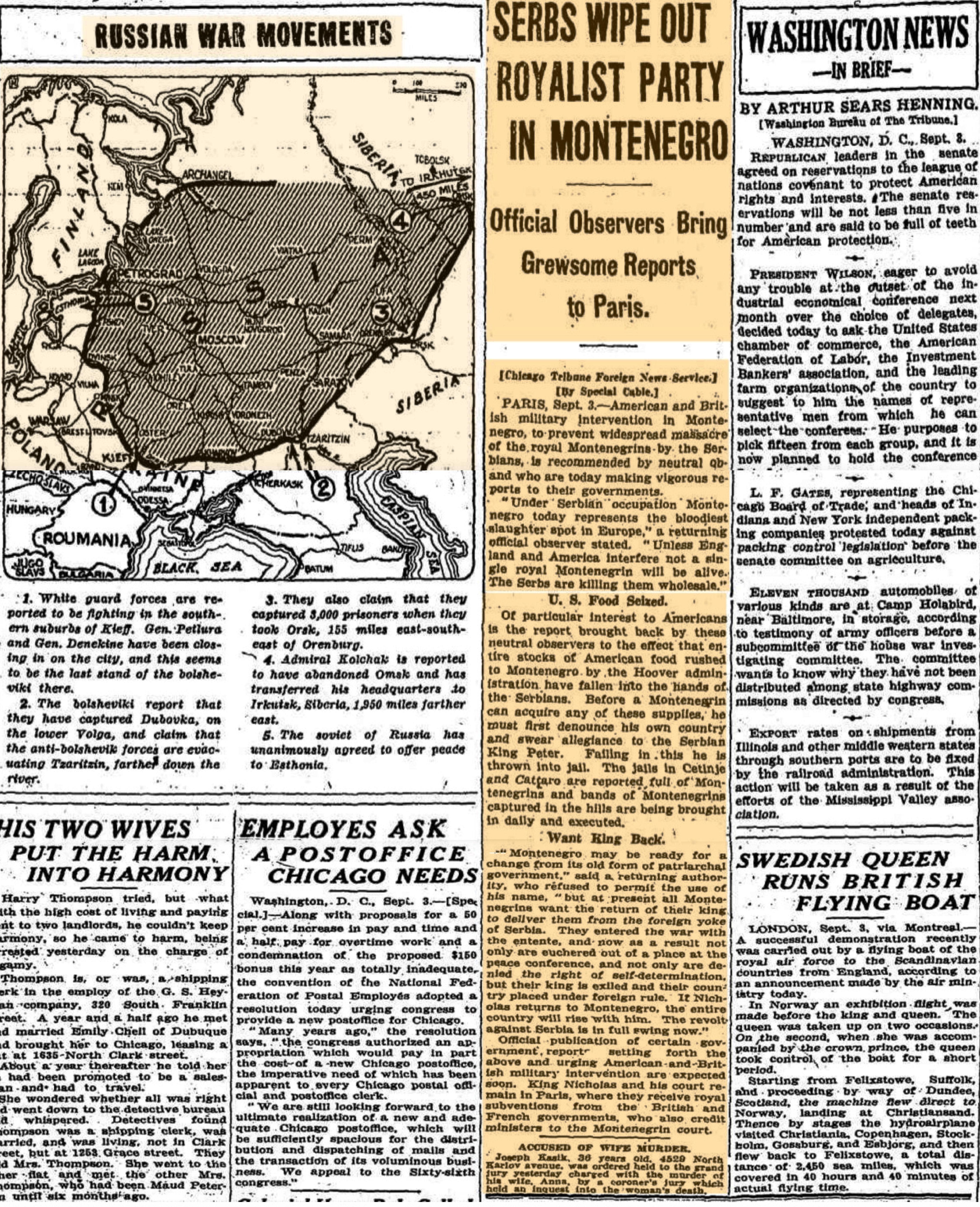 Tekst o golgoti Crne Gore objavljen u listu Chicago Tribune 4. septembra 191