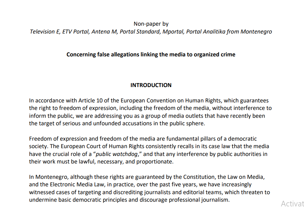 POZIV NA REAKCIJU MEĐUNARODNE ZAJEDNICE: Non pejper šest crnogorskih medija (Foto: Portal ETV )