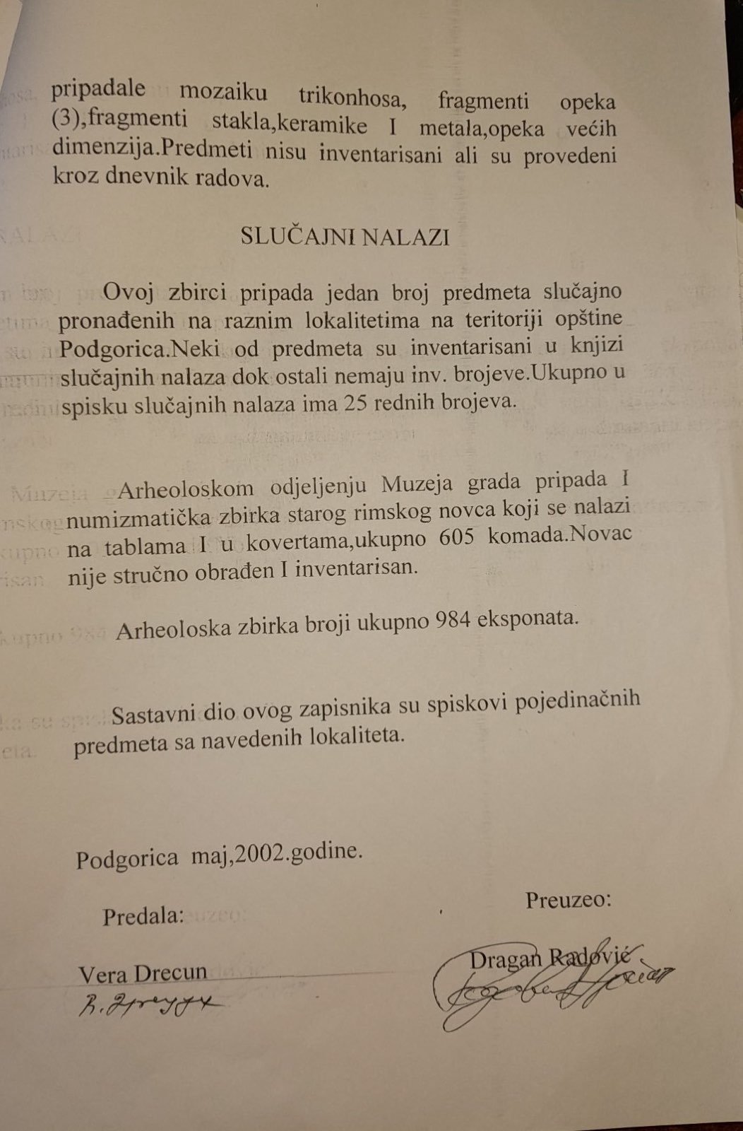 Zapisnik o primopredaji iz 2002. godine