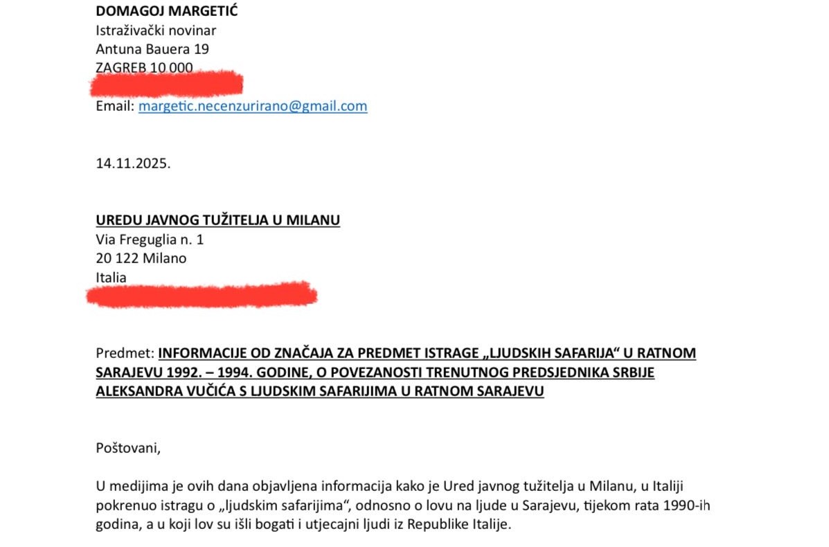 DOKAZI: Informacija od značaja za predmet istrage ,,Ljudskih safarija"