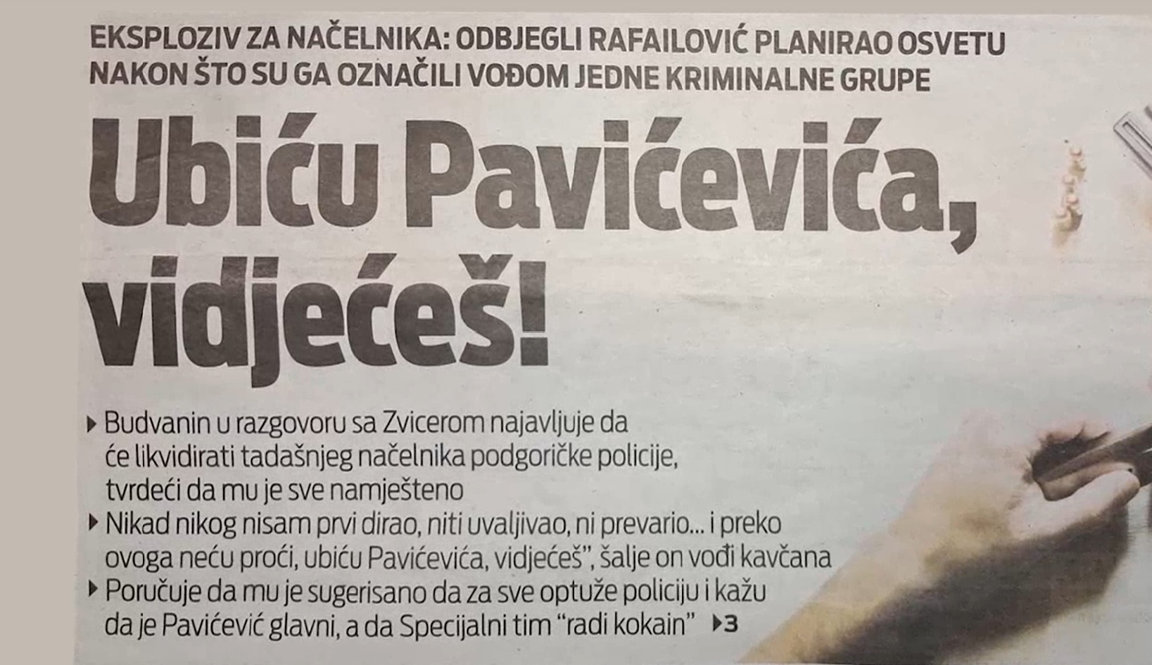 SAKRIVENE PRIJETEĆE PORUKE: Screenshot teksta iz dnevnog lista ,,Vijesti"