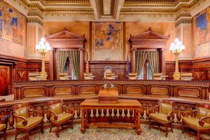 The Supreme Court Chamber in the Pennsylvania State Capitol building in Harrisburg. The Supreme Court Chamber in the Pennsylvania State Capitol building in Harrisburg.