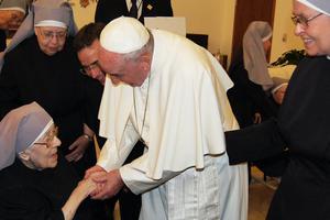 Pope Francis made a surprise visit to the Little Sisters of the Poor in Washington on Sept. 23, 2015.
Pope Francis made a surprise visit to the Little Sisters of the Poor in Washington on Sept. 23, 2015.