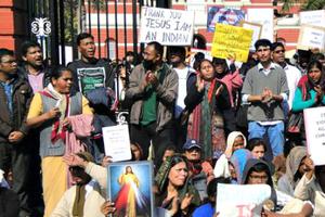 Following a series of attacks on churches in New Delhi, Christians protest government and police inaction Feb. 5. Following a series of attacks on churches in New Delhi, Christians protest government and police inaction Feb. 5.