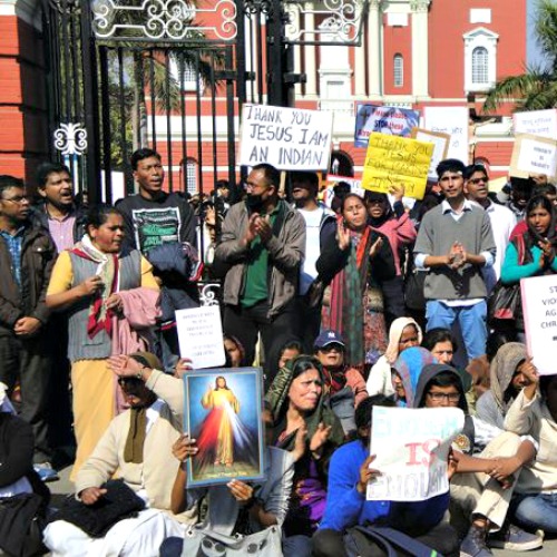 Following a series of attacks on churches in New Delhi, Christians protest government and police inaction Feb. 5. Following a series of attacks on churches in New Delhi, Christians protest government and police inaction Feb. 5.