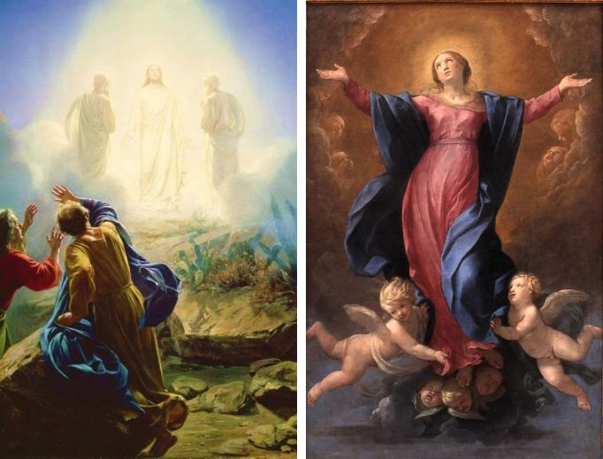 Transfiguration art by Carl Heinrich Bloch; Assumption art by Guido Reni
Transfiguration art by Carl Heinrich Bloch; Assumption art by Guido Reni