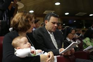 Massimo and Patrizia Paloni and their 12th child, 3-month-old Davide. The Palonis are auditors (observers) at the synod on the family. Massimo and Patrizia Paloni and their 12th child, 3-month-old Davide. The Palonis are auditors (observers) at the synod on the family.