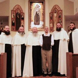 AT HOME. Members of the Hermits of the Blessed Virgin Mary of Mount Carmel in Texas in their chapel: from left, Brothers Joseph Mary and John David, Father Fabian Rosetti and Brothers Jason, Martin Mary and Albert Mary. AT HOME. Members of the Hermits of the Blessed Virgin Mary of Mount Carmel in Texas in their chapel: from left, Brothers Joseph Mary and John David, Father Fabian Rosetti and Brothers Jason, Martin Mary and Albert Mary.