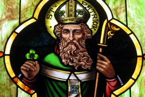 A stained glass image of Saint Patrick at Immaculate Conception Catholic Church in Port Clinton, Ohio. A stained glass image of Saint Patrick at Immaculate Conception Catholic Church in Port Clinton, Ohio.