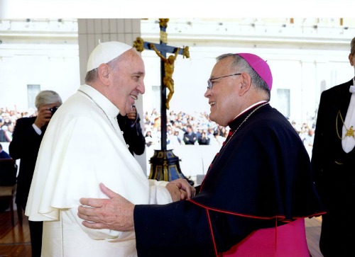 Pope Francis (l) and Archbishop Charles Chaput (r). Both share a passion for encouraging the laity to take a leading role in the Church's evangelization. Pope Francis (l) and Archbishop Charles Chaput (r). Both share a passion for encouraging the laity to take a leading role in the Church's evangelization.