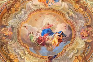 Gaetano Barabini’s ceiling fresco of the Assumption of the Blessed Virgin Mary in Santuario del Santissimo Crocifisso Gaetano Barabini’s ceiling fresco of the Assumption of the Blessed Virgin Mary in Santuario del Santissimo Crocifisso