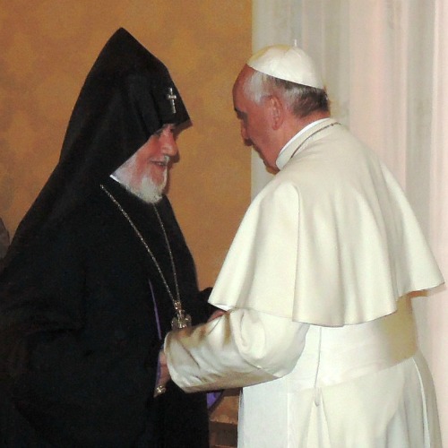 Catholicos Kerekin II, the head of the Armenian Apostolic Church, meets with Pope Francis at the Vatican on May 8, 2014. Catholicos Kerekin II, the head of the Armenian Apostolic Church, meets with Pope Francis at the Vatican on May 8, 2014.