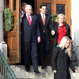 U.S. Rep. Steny Hoyer, D-Md., top left, and incoming Majority Leader Eric Cantor, R-Va., and his wife Diana Cantor leave a private bipartisan prayer service for members of the 112th Congress and their families Jan. 5 at St. Peter's Catholic Church on Capitol Hill. U.S. Rep. Steny Hoyer, D-Md., top left, and incoming Majority Leader Eric Cantor, R-Va., and his wife Diana Cantor leave a private bipartisan prayer service for members of the 112th Congress and their families Jan. 5 at St. Peter's Catholic Church on Capitol Hill.