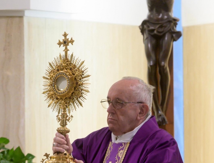 Pope Francis celebrates Mass at Casa Santa Marta, March 24, 2020. Pope Francis celebrates Mass at Casa Santa Marta, March 24, 2020.