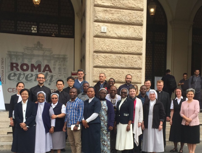 The Center for Child Protection has 21 diploma and licentiate students; Jesuit Father Hans Zollner (third from the right) and Katharina Fuchs, Ph.D. (first from back left), help coordinate the program, which trains professionals to combat and prevent abuse. The Center for Child Protection has 21 diploma and licentiate students; Jesuit Father Hans Zollner (third from the right) and Katharina Fuchs, Ph.D. (first from back left), help coordinate the program, which trains professionals to combat and prevent abuse.