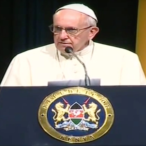 Pope Francis speaks Nov. 25 at the papal welcoming ceremony in Nairobi, Kenya. Pope Francis speaks Nov. 25 at the papal welcoming ceremony in Nairobi, Kenya.