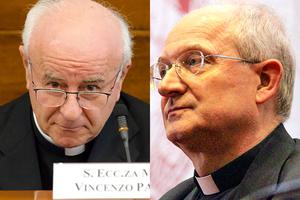 LEFT: Archbishop Vincenzo Paglia, grand chancellor of the Pontifical John Paul II Theological Institute for the Sciences of Marriage and the Family. RIGHT: Msgr. Livio Melina, professor and former president of the John Paul II Institute who was removed from his tenured position July 23. LEFT: Archbishop Vincenzo Paglia, grand chancellor of the Pontifical John Paul II Theological Institute for the Sciences of Marriage and the Family. RIGHT: Msgr. Livio Melina, professor and former president of the John Paul II Institute who was removed from his tenured position July 23.