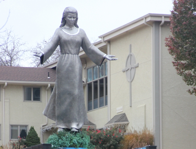 A statue of Mary greets visitors to the Missouri shrine. A statue of Mary greets visitors to the Missouri shrine.