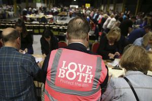 Votes are counted May 26 at Dublin's RDS Arena in the referendum on the Eighth Amendment of the Irish Constitution. 