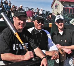 The DC Padres team is made up of priests and seminarians. Father Larry Young (team manager), Bishop Martin Holley and Ken Sheiber (announcer). The DC Padres team is made up of priests and seminarians. Father Larry Young (team manager), Bishop Martin Holley and Ken Sheiber (announcer).