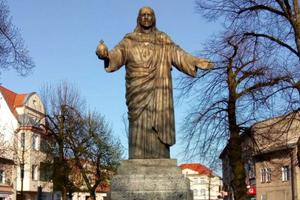 A statue of the Sacred Heart of Jesus in Grodzisk Wielkopolski, Poland. A statue of the Sacred Heart of Jesus in Grodzisk Wielkopolski, Poland.