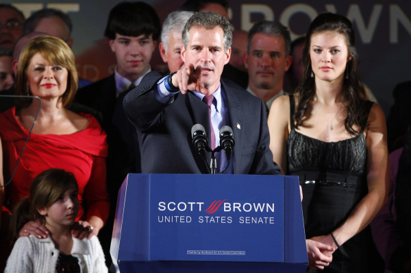 UPSET! Sen.-elect Scott Brown, R-Mass., gestures to his supporters at his victory rally Jan. 19 in Boston. Brown defeated Democrat Martha Coakley in the U.S. Senate race to replace the late Sen. Ted Kennedy.
UPSET! Sen.-elect Scott Brown, R-Mass., gestures to his supporters at his victory rally Jan. 19 in Boston. Brown defeated Democrat Martha Coakley in the U.S. Senate race to replace the late Sen. Ted Kennedy.