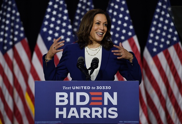 Democratic vice presidential running mate, Sen. Kamala Harris, D-Calif., speaks during the first press conference with Joe Biden in Wilmington, Delaware Aug. 12. Democratic vice presidential running mate, Sen. Kamala Harris, D-Calif., speaks during the first press conference with Joe Biden in Wilmington, Delaware Aug. 12.