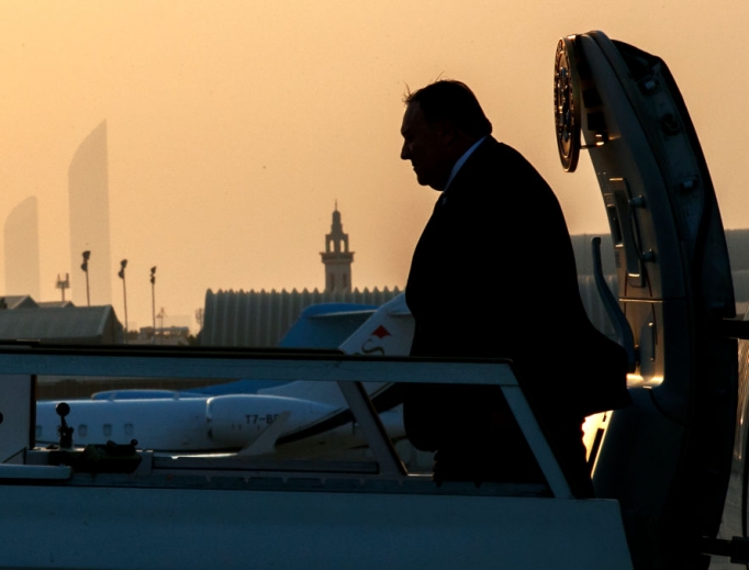 Secretary of State Mike Pompeo exits the plane at sunset as he arrives in Abu Dhabi on June 24 for meetings on Iran.The United States, Britain, Saudi Arabia and the United Arab Emirates have jointly called for diplomatic solutions to ease soaring tensions with Iran. Secretary of State Mike Pompeo exits the plane at sunset as he arrives in Abu Dhabi on June 24 for meetings on Iran.The United States, Britain, Saudi Arabia and the United Arab Emirates have jointly called for diplomatic solutions to ease soaring tensions with Iran.