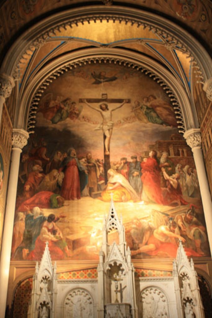 The Crucifixion scene by Brumidi fills the apse in St. Stephen/Our Lady of the Scapular Church in Manhattan The Crucifixion scene by Brumidi fills the apse in St. Stephen/Our Lady of the Scapular Church in Manhattan
