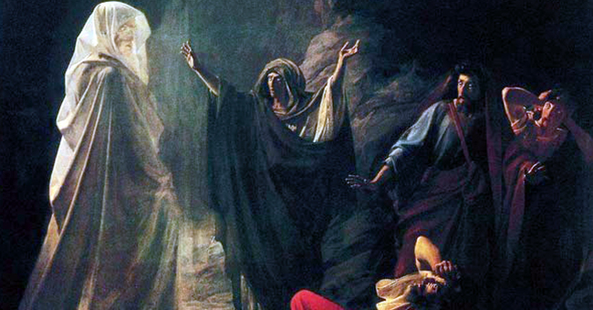 The ghost of the Prophet Samuel appears to King Saul, as recounted in chapter 28 of the First Book of Samuel (Nikolai Nikolaevich Ge, “The Witch of Endor”, 1857) The ghost of the Prophet Samuel appears to King Saul, as recounted in chapter 28 of the First Book of Samuel (Nikolai Nikolaevich Ge, “The Witch of Endor”, 1857)