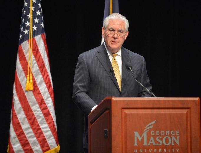 Former Secretary of State Rex Tillerson gives a speech March 6. Former Secretary of State Rex Tillerson gives a speech March 6.