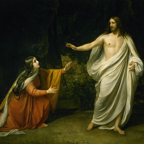 Jesus appearing to Mary Magdalene after his resurrection from the dead, depicted by Alexander Andreyevich Ivanov. Jesus appearing to Mary Magdalene after his resurrection from the dead, depicted by Alexander Andreyevich Ivanov.