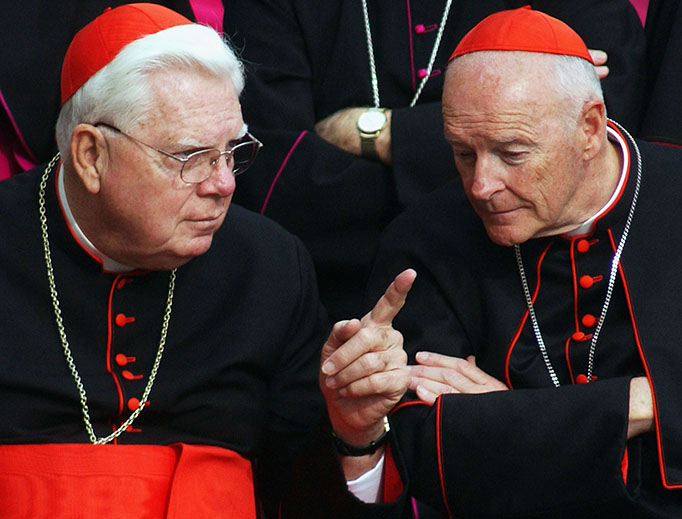 In this 2003 file photo, Cardinal Bernard Law and then-Cardinal Theodore McCarrick meet in St. Peter’s Square. In this 2003 file photo, Cardinal Bernard Law and then-Cardinal Theodore McCarrick meet in St. Peter’s Square.