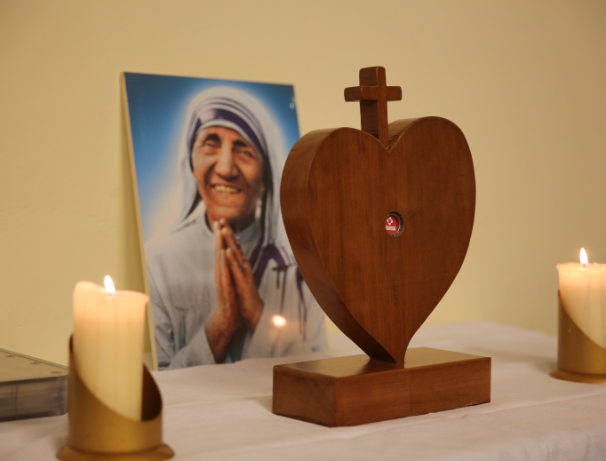 A relic of Mother Teresa at the Regina Coeli Prison in Rome, Italy, on Aug. 30, where a viewing of a documentary on Mother Teresa took place.
A relic of Mother Teresa at the Regina Coeli Prison in Rome, Italy, on Aug. 30, where a viewing of a documentary on Mother Teresa took place.