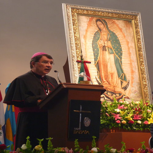 Archbishop Christophe Pierre, apostolic nuncio to Mexico, speaks at the Shrine of Our Lady of Guadalupe during a conference entitled "Our Lady of Guadalupe, Star of the New Evangelization on the American Continent," on Nov. 16, 2013. Archbishop Christophe Pierre, apostolic nuncio to Mexico, speaks at the Shrine of Our Lady of Guadalupe during a conference entitled "Our Lady of Guadalupe, Star of the New Evangelization on the American Continent," on Nov. 16, 2013.